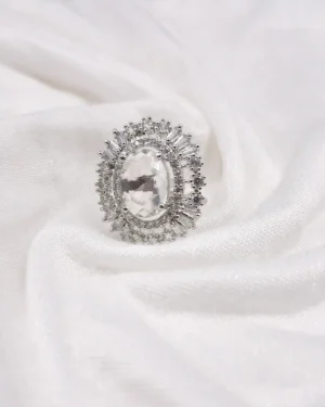 Sriasmi Silver Tone White American Diamond Ring