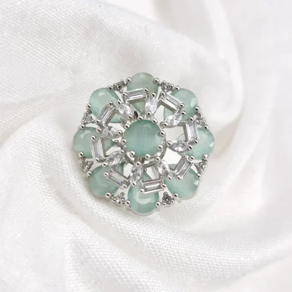 Sriasmi Silver Tone Mint Green American Diamond With Monalisa Stone Ring