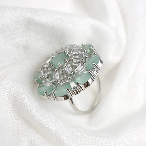 Sriasmi Silver Tone Mint Green American Diamond With Monalisa Stone Ring - Image 2