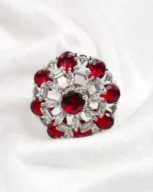 Sriasmi Silver Tone Red American Diamond With Monalisa Stone Ring