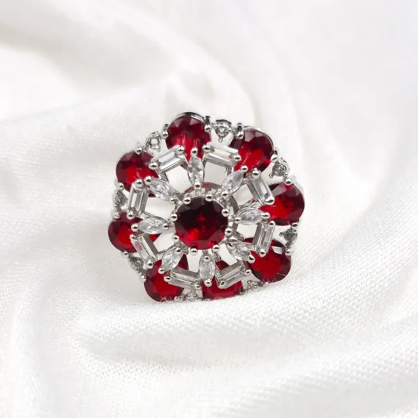 Sriasmi Silver Tone Red American Diamond With Monalisa Stone Ring