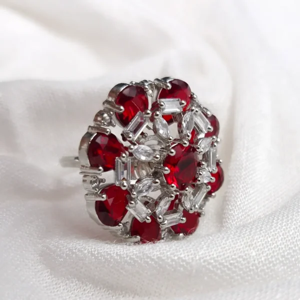 Sriasmi Silver Tone Red American Diamond With Monalisa Stone Ring - Image 2