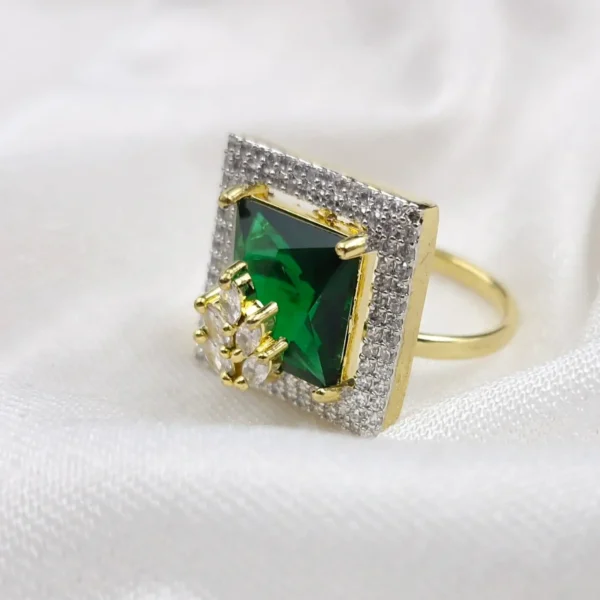 Sriasmi gold Tone Green American Diamond Ring - Image 2