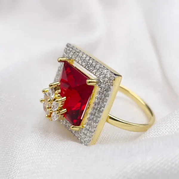Sriasmi gold Tone Red American Diamond Ring - Image 2