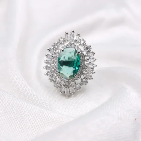 Sriasmi Silver Tone Mint Green American Diamond Ring - Image 4