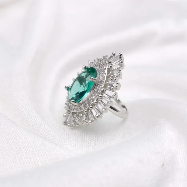 Sriasmi Silver Tone Mint Green American Diamond Ring - Image 2