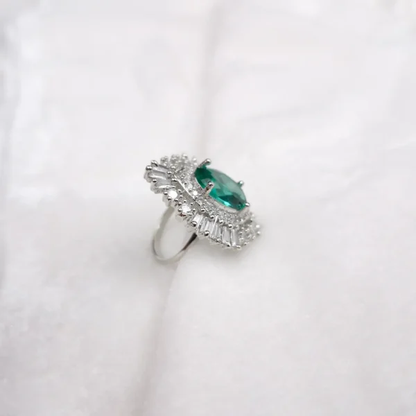 Sriasmi Silver Tone Mint Green American Diamond Ring - Image 3