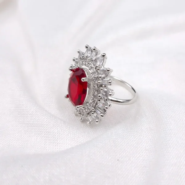 Sriasmi Silver Tone Red American Diamond Ring - Image 2