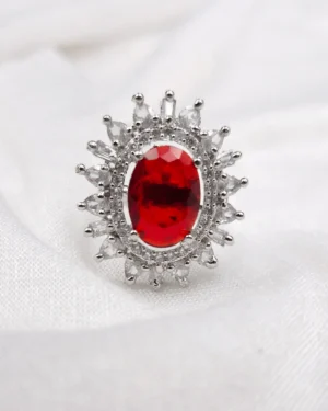 Sriasmi Silver Tone Red American Diamond Ring
