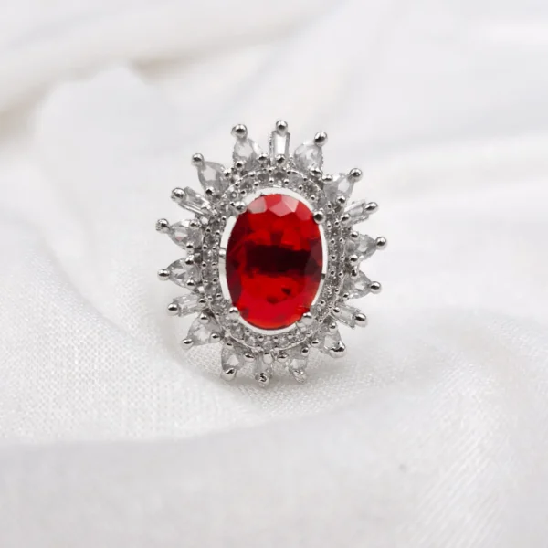 Sriasmi Silver Tone Red American Diamond Ring