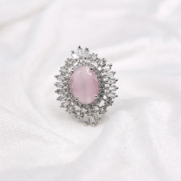 Sriasmi Silver Tone Pink American Diamond Ring - Image 4