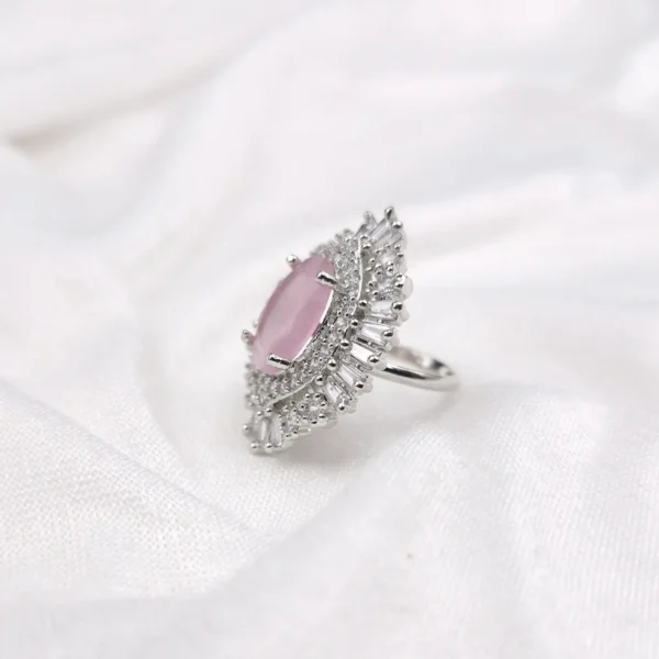 Sriasmi Silver Tone Pink American Diamond Ring - Image 3