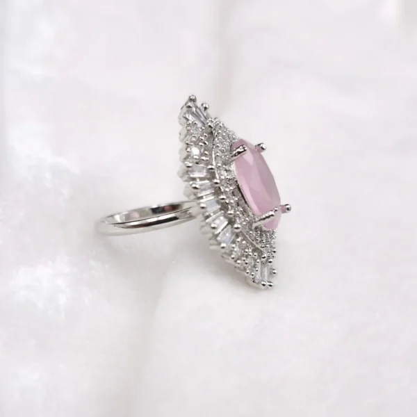 Sriasmi Silver Tone Pink American Diamond Ring - Image 2