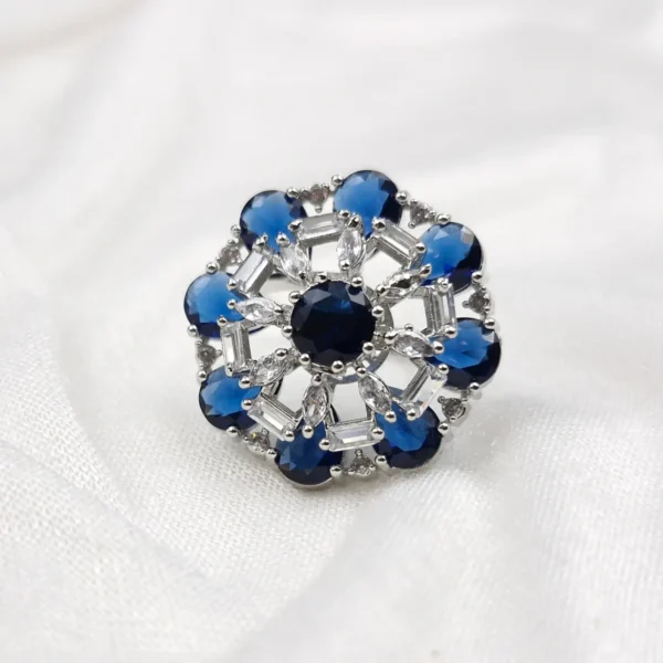 Sriasmi Silver Tone blue American Diamond With Monalisa Stone Ring