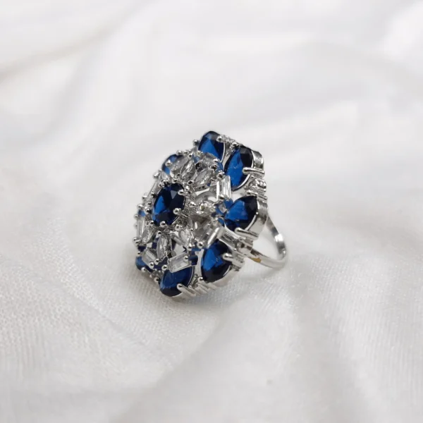 Sriasmi Silver Tone blue American Diamond With Monalisa Stone Ring - Image 2
