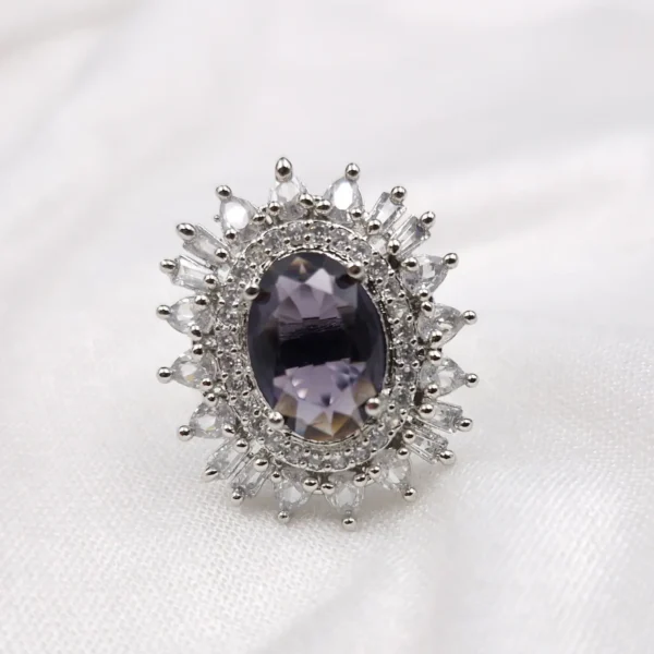 Sriasmi Silver Tone Voilet American Diamond Ring - Image 3