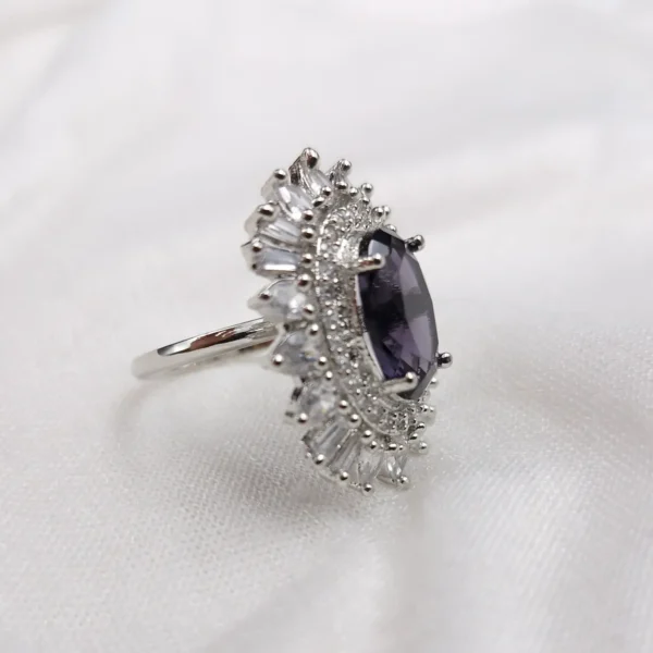 Sriasmi Silver Tone Voilet American Diamond Ring - Image 2