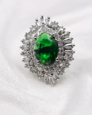Sriasmi Silver Tone Green American Diamond Ring