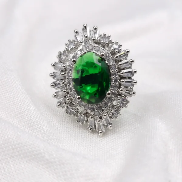 Sriasmi Silver Tone Green American Diamond Ring