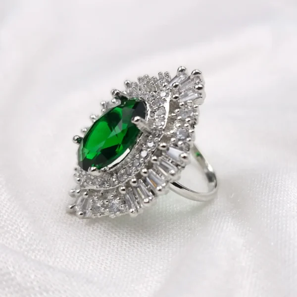 Sriasmi Silver Tone Green American Diamond Ring - Image 3