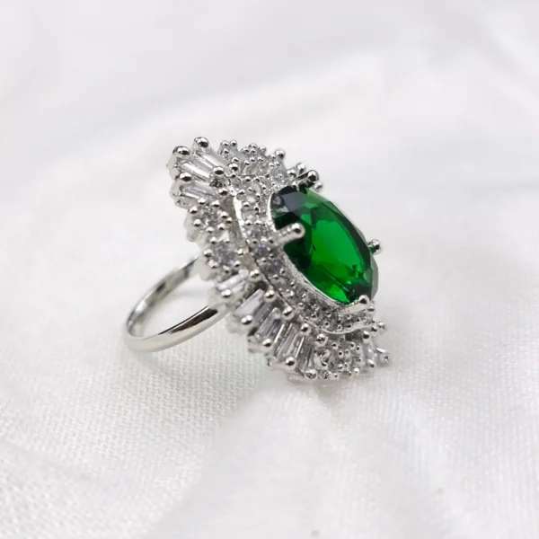 Sriasmi Silver Tone Green American Diamond Ring - Image 2
