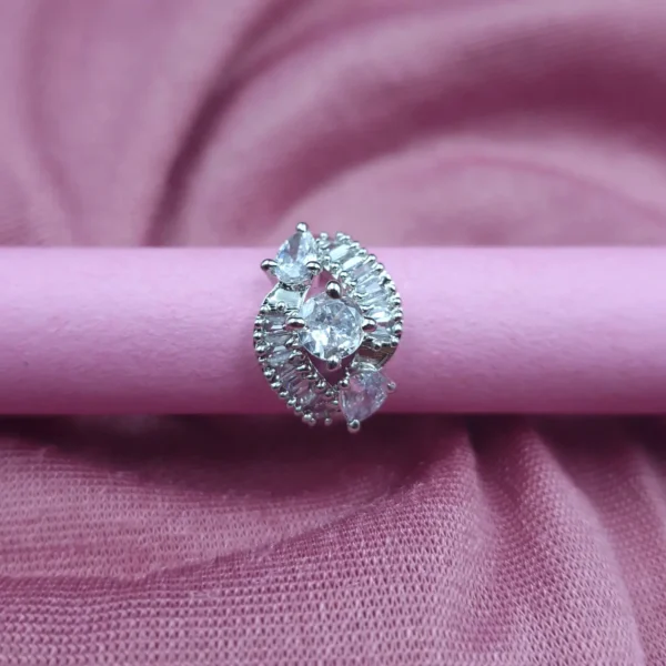 Sriasmi Silver Tone White American Diamond Ring
