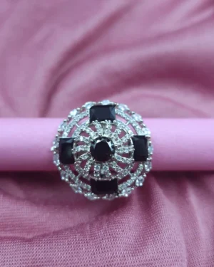 Sriasmi Silver Tone Black American Diamond With Monalisa Stone Ring