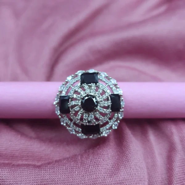 Sriasmi Silver Tone Black American Diamond With Monalisa Stone Ring