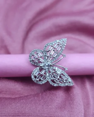 Sriasmi Silver Tone White American Diamond Butterfly Ring