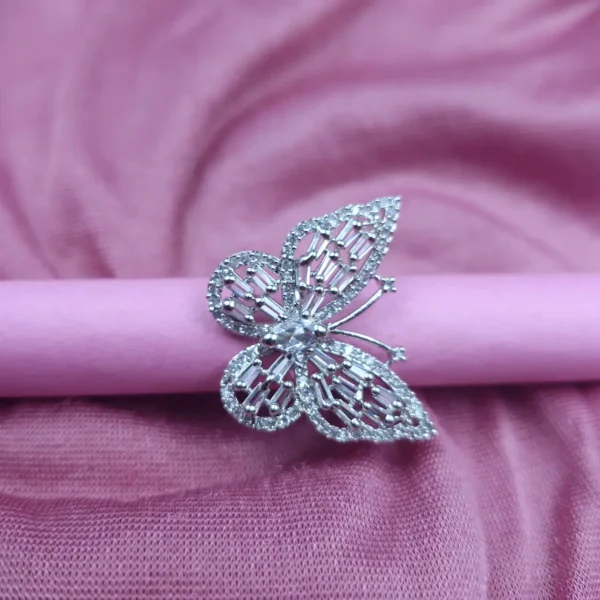 Sriasmi Silver Tone White American Diamond Butterfly Ring