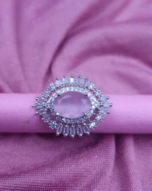 Sriasmi Silver Tone Pink American Diamond Ring