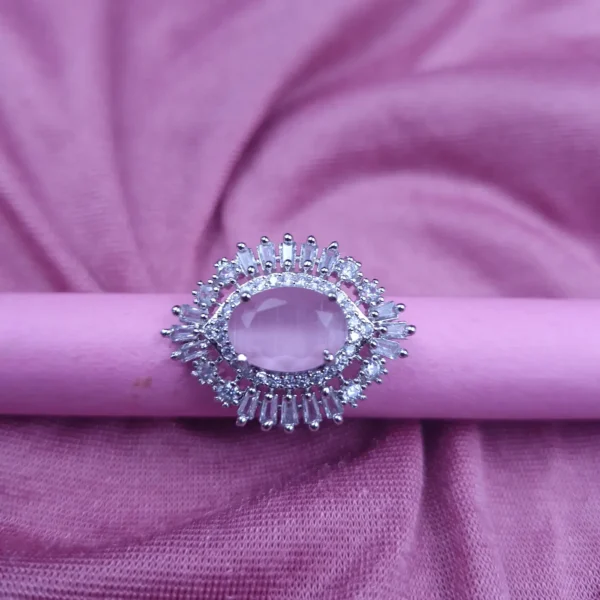 Sriasmi Silver Tone Pink American Diamond Ring