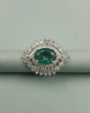 Sriasmi Silver Tone Mint Green American Diamond Ring