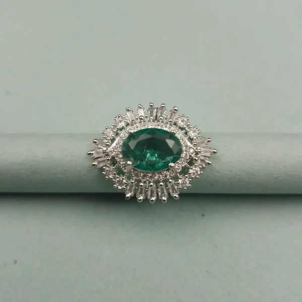 Sriasmi Silver Tone Mint Green American Diamond Ring