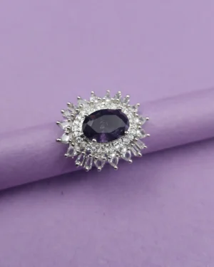 Sriasmi Silver Tone Voilet American Diamond Ring