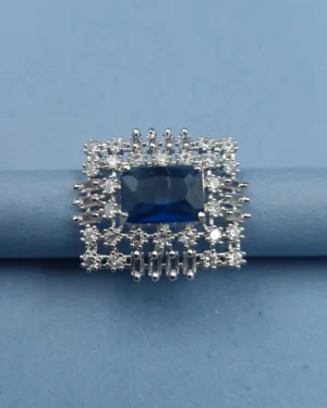 Sriasmi Silver Tone Blue American Diamond Ring