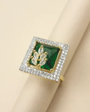 Sriasmi gold Tone Green American Diamond Ring