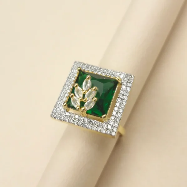 Sriasmi gold Tone Green American Diamond Ring