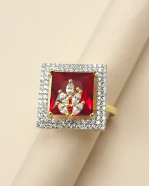 Sriasmi gold Tone Red American Diamond Ring