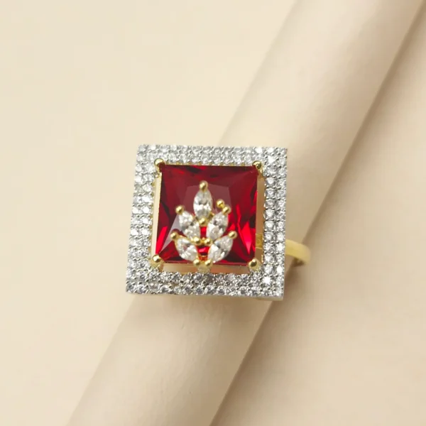 Sriasmi gold Tone Red American Diamond Ring