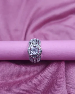 Sriasmi Silver Tone White American Diamond Ring