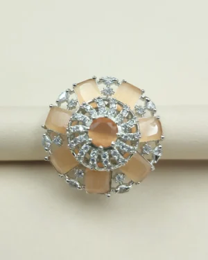 Sriasmi Silver Tone American Diamond With Monalisa Stone Ring