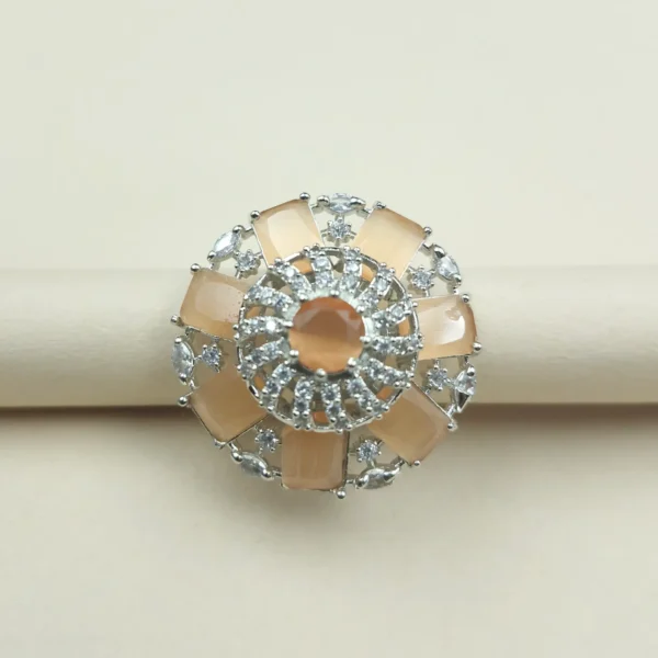 Sriasmi Silver Tone American Diamond With Monalisa Stone Ring