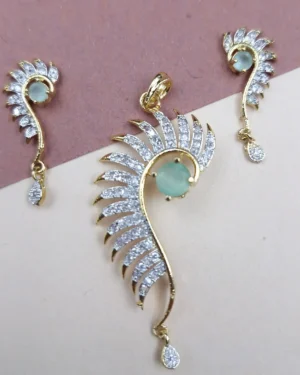 Sriasmi Gold Tone Mint Green American Diamond Pendent