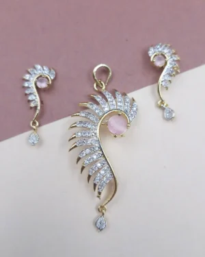 Sriasmi Gold Tone Pink American Diamond Pendent