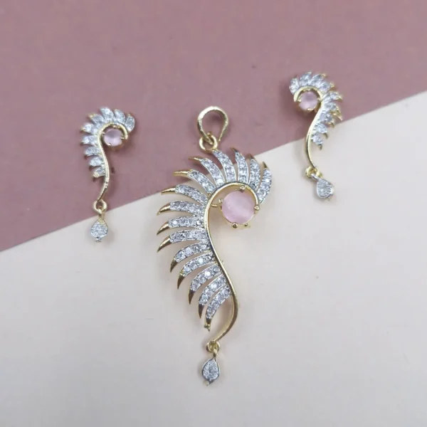 Sriasmi Gold Tone Pink American Diamond Pendent