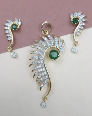 Sriasmi Gold Tone Green American Diamond Pendent
