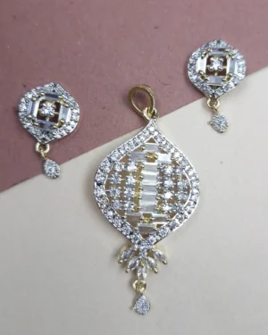 Sriasmi Gold Silver Tone White American Diamond Pendent
