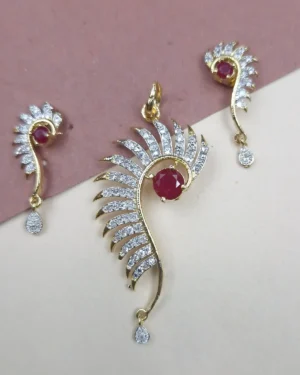 Sriasmi Gold Tone Red American Diamond Pendent