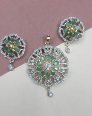 Sriasmi Gold Silver Tone Green American Diamond Pendent